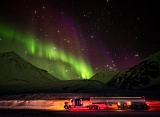 Truck under aurora - Atigun Pass, Brooks Range, Alaska