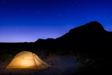 Tent, stars, and Nugent Mountain - Big Bend National Park, Texas