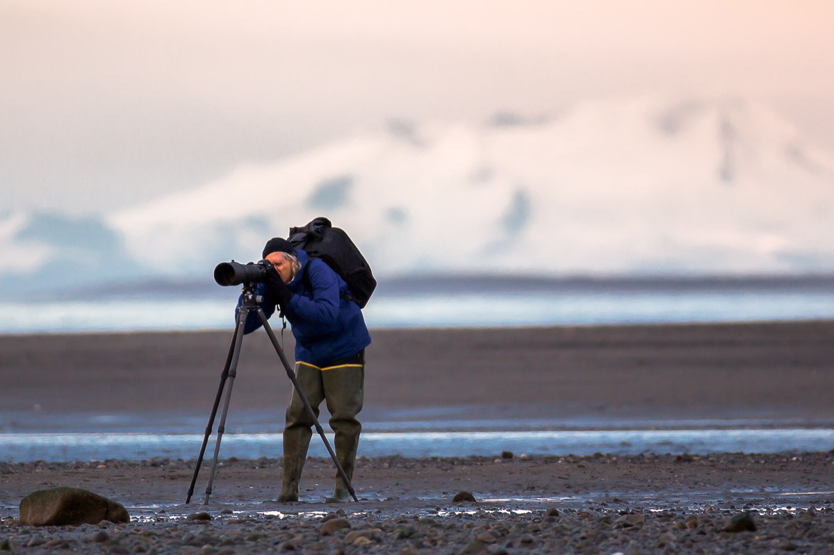 Fred Wasmer photographing coastal brown bears in Lake Clark National Park, Alaska