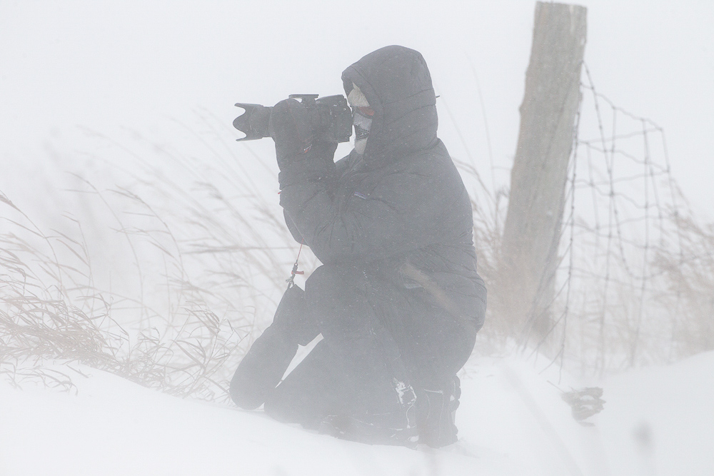 Fred Wasmer photographing in a blizzard