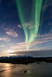 Aurora, moon, and frozen pond - Northern Alaska