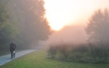 Bicyclist on Gainesville-Hawthorne State Trail - Paynes Prairie Preserve State Park, Florida